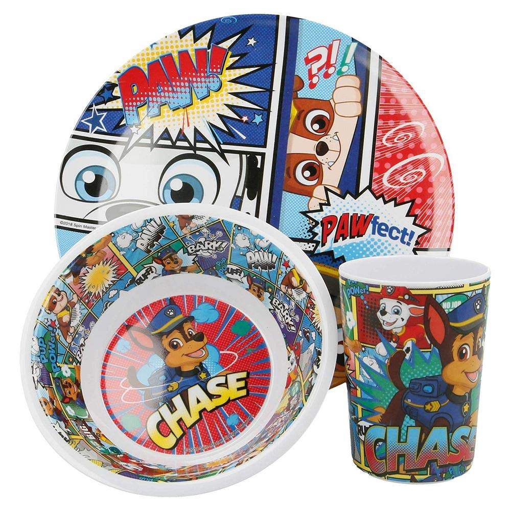 Stor 8412497189908Melamine Tableware 3-Piece Set Without Border, Paw Patrol Comic