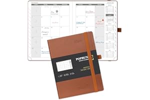 POPRUN Monthly Planner 2024-2025 (6.5'' x 8.5'') 18-Month Calendar Book (Jan.2024-Jun.2025) Soft Cover, Planner with Monthly Tabs & Pocket, 100 GSM Paper - Brown