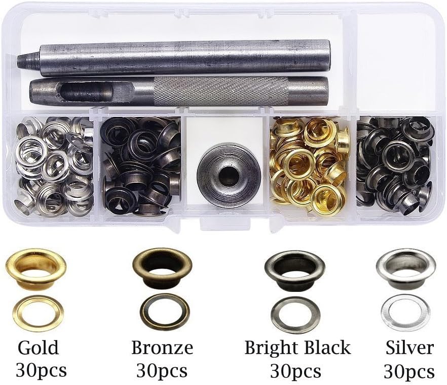 Yakamoz Grommets Kits with 120 Set Grommets, 3 Pieces Fixing Tools for