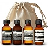 Aesop Arrival Travel Shower Set (4-Piece) Hair &amp; Body Care Kit &ndash; Shampoo, Conditioner, Geranium Leaf Body Cleanser &amp; Rind Concentrate Body Balm &ndash; 1.7oz/50mL Each &ndash; Gift Set with Reusable Canvas Bag