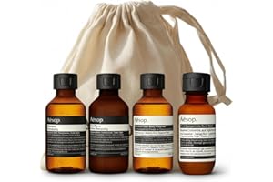 Aesop Arrival Travel Set (4-Piece) Hair & Body Care Kit – Shampoo, Conditioner, Geranium Leaf Cleanser & Rind Concentrate Bal