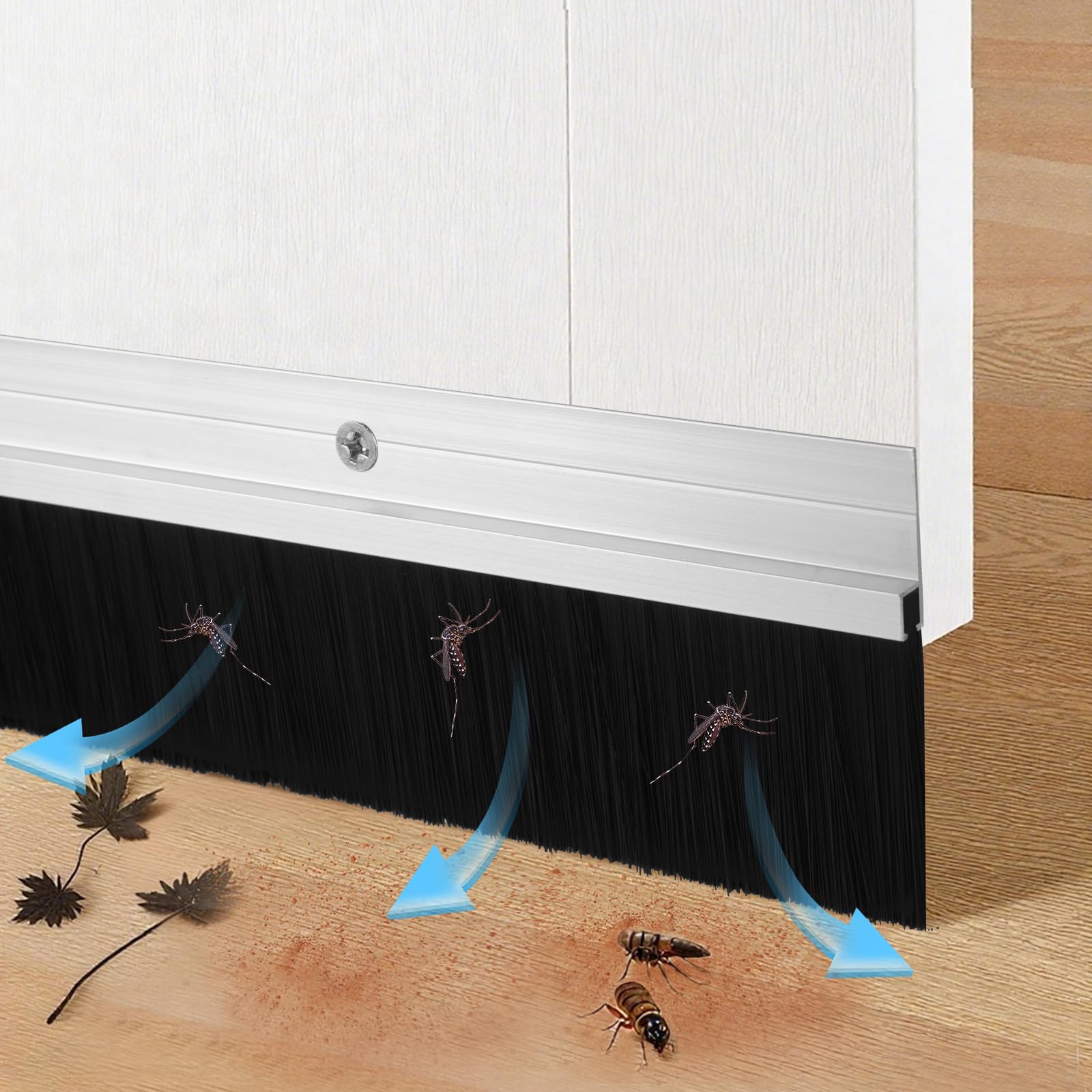 Retsun Set of 6 Door Brush Seal Strip – 53mm (2.1") W x 880mm (34.6") L, Silver Aluminium Frame with Durable Black PP Brush Bristles, Draught, Dustproof, Weatherproof & Pest Control（3cm, 6)