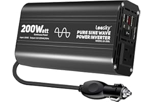 200 Watt Pure Sine Wave Power Inverter DC 12V to AC 110V 120V Car Inverter with PD 30W USB Charging & 2 AC Sockets for Car La