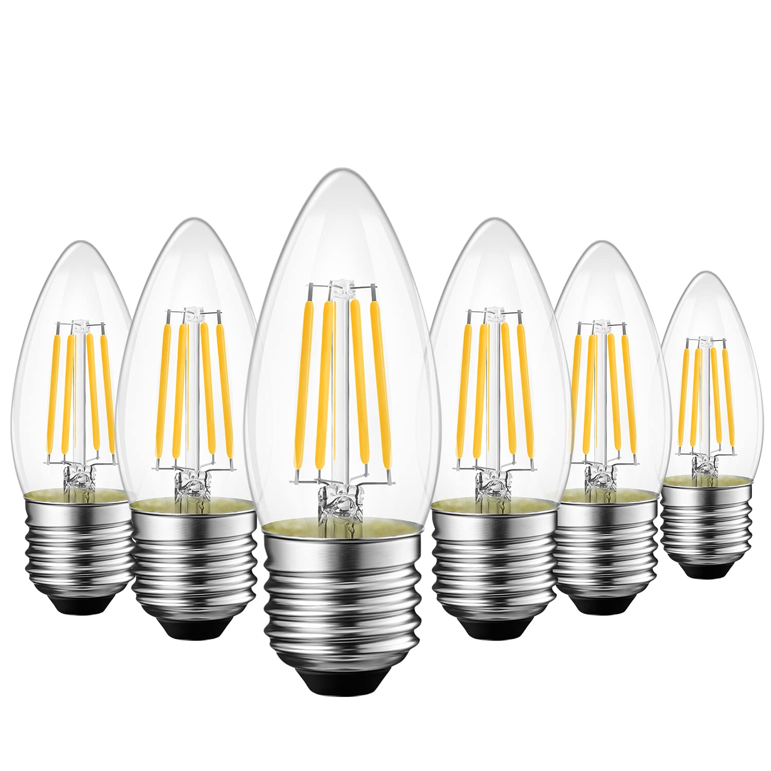 LVWIT E27 Screw Bulb,E27 Candle Light Bulbs,Large Screw Light Bulbs,7W 2700K Super Warm White C35 Candle Bulb 75W Replacement,High 1055Lm,35 * 93MM,Non-dimmable(6 PCS)