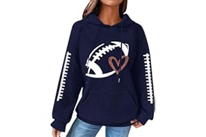 Betadog Game Day Hooded Sweatshirt Women Long Sleeve Funny Football Graphic Shirt Waffle Knit Vintage Pullover Hoodies