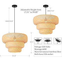 Teru Ji Kaikang Bamboo Pendant Light,18.5" Boho