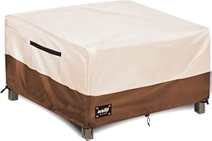 Jin Hrtoyi Patio Ottoman Cover Waterproof Square Outdoor Ottoman Covers, 32W x 32D x 16H Inches Patio Furniture Covering Protector Outdoor Side Table Cover, Beige&Brown