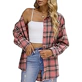 KevaMolly Plaid Flannel Shirts for Women Loose Fit Boyfriend Button Down Shirt Long Sleeve Casual Flannel Blouse Tops