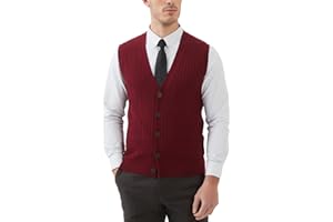 Kallspin Men's Cable Knit Sweater Vest Wool Blend V Neck Button Down Sleeveless Cardigan Vest