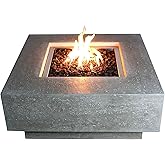 Elementi Manhattan Natural Gas Fire Pit Table Cast Concrete 36 x 36-in | Includes Lava Rocks, Outdoor Patio and Backyard Use, Modern Design, Warm Gathering Space 45,000 BTU