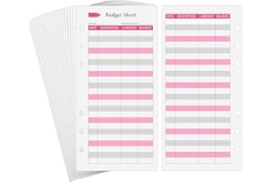 Ndsox 60PCS A6 Budget Sheets for Budget Planner Binder, 6-Holes Expense Budget Tracker Sheets, Spending Tracker Sheets, A6 Budget Binder Inserts Cash Ledger Book Wallet Bill Organizer, Pink