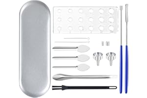 Apxton Complete Powder Handling Kit for DIY & Home Use – Lab Tools Kit Includes Micro Funnels, Measuring Spoons, Scoops, Tamper, Acrylic Tray and More for Spices & Crafts (Size #000 00 0 1 2 3)