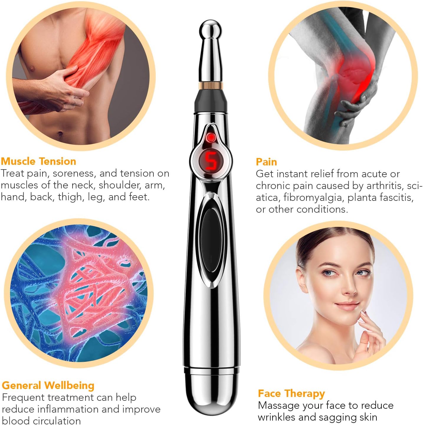 Acupuncture Pen, Electronic Acupuncture Pen for Pain Relief Therapy, Powerful Meridian Energy Pen Relief Pain Tools (3 Heads): Health & Personal Care