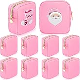 Giesiery 9 Pcs Christmas Mini Pouch Bag Nylon Cosmetic Bag for Purse Preppy Makeup Bags Bulk Zipper Organizer Bag Set for Women Travel Toiletry Bags Nylon Gift Pouch