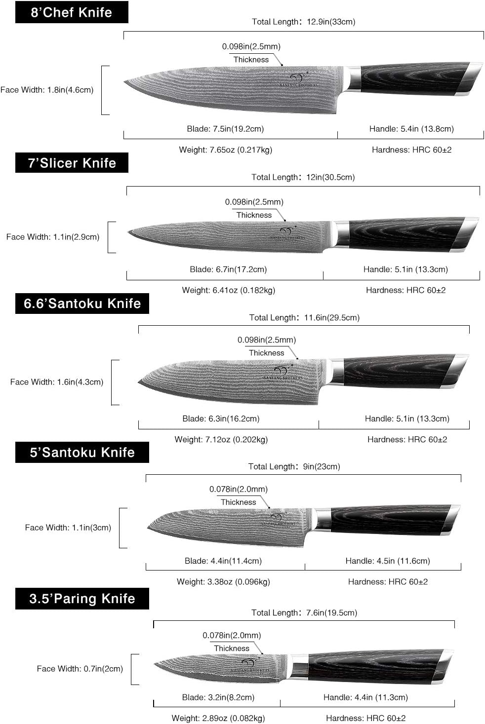 Damasus Premium Kitchen Knife Set of 9, Professional Damascus Steel Knife Set including Block for Kitchen - Image 3