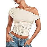 WDIRARA Women's Off Shoulder Tops Sleeveless Ruched Going Out Crop Tank Top