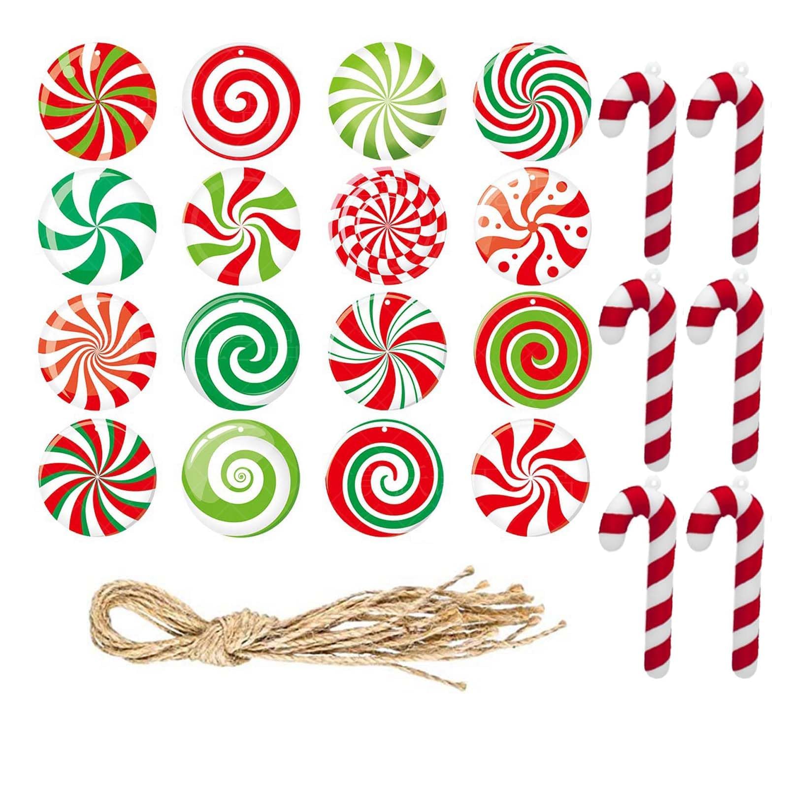 22Pcs Candy Cane Christmas Decorations - Colorful Tree Ornaments and Mini Paper Pendant for New Year Party Holiday Decor