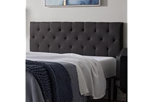 Lucid Mid-Rise Upholstered Headboard - Diamond Tufted - Padded Polyester - Adjustable Height from 34” to 46” - Easy Assembly - Bed Frame or Wall Mount - Sturdy - Charcoal - Queen Size