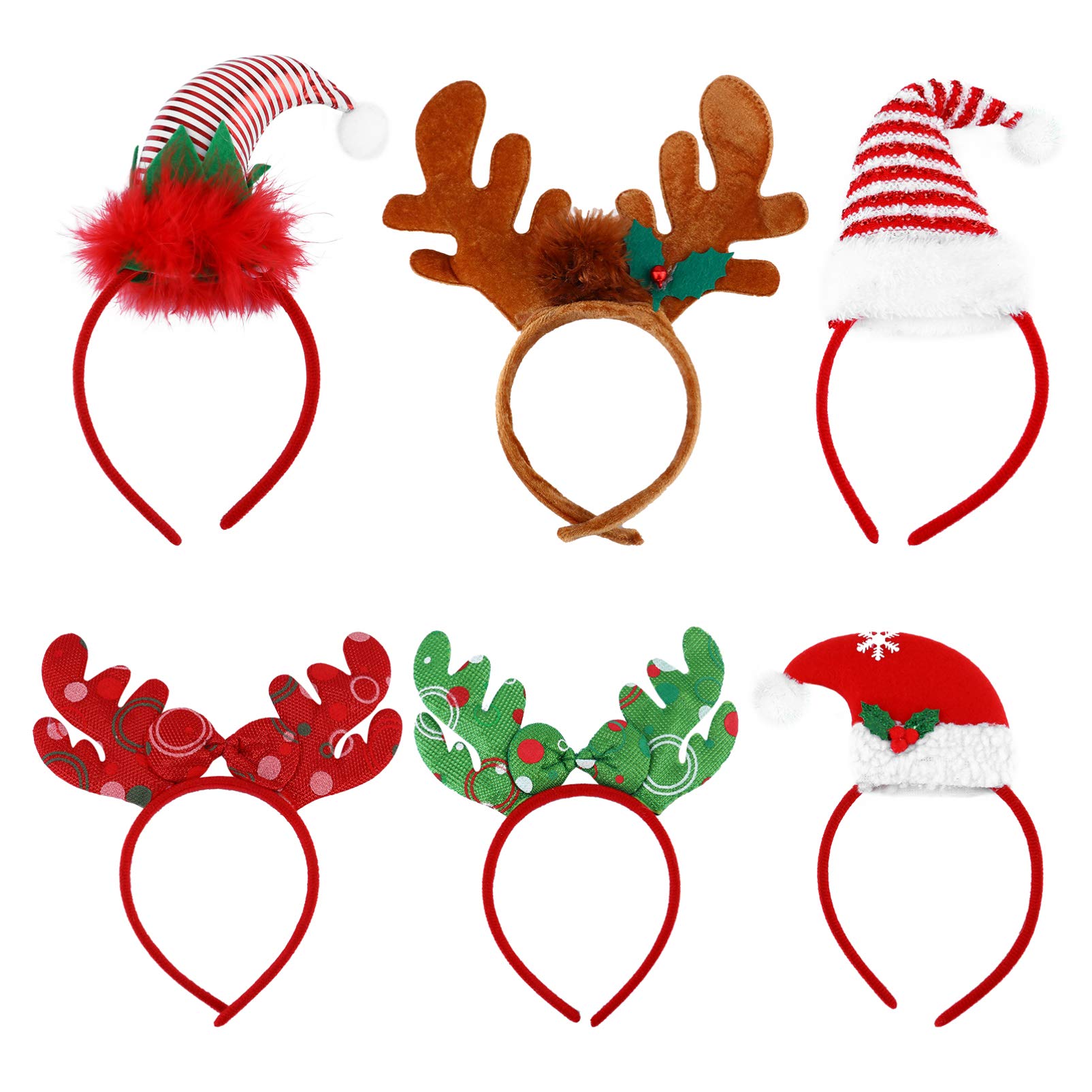 Lurrose 6pcs Real Antler Christmas Headband Xmas Hair Band for Adults and Boys and Girls Party Carnival Headwear
