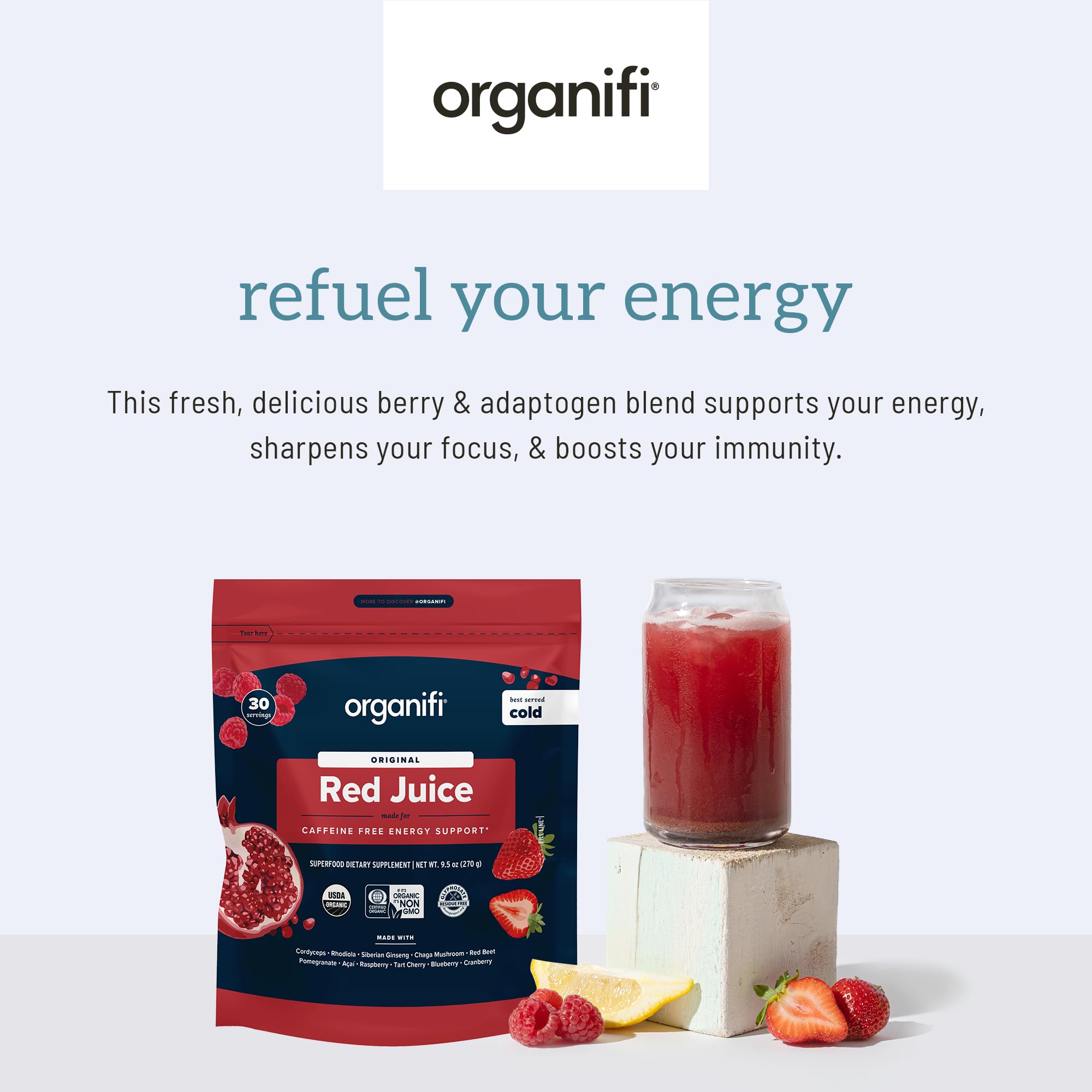 Organifi Red Juice - Energy Powder Reduces Afternoon Crashes and Boosts Digestion and Immune System, 30 Servings