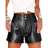 Fallorchid Women's Faux Leather High Waist Shorts Pleated Wide Leg Pants Shorts with Pockets