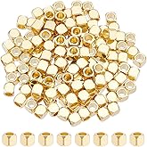 UNICRAFTALE About 150Pcs Real 18K Gold Plated Square Smooth Spacer Beads Stainless Steel Cube Beads Metal Loose Bead Big Hole Bracelet Bead for Bracelet Necklace Earring Jewelry Making Hole 2.2mm