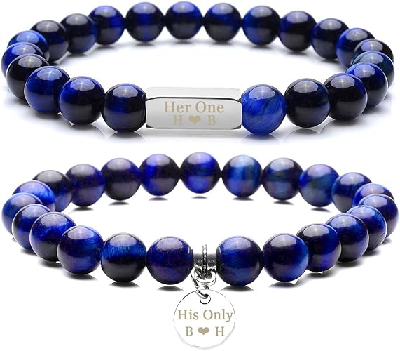 Amazon トッププラザカスタマイズyour天然宝石カップル恋人彼女彼のqueen Kingブレスレット チャクラレイキhealing Crystals Tiger Eye Stoneゴムブレスレットfor Personalizedメッセージ 名前彫刻 ブレスレット 通販