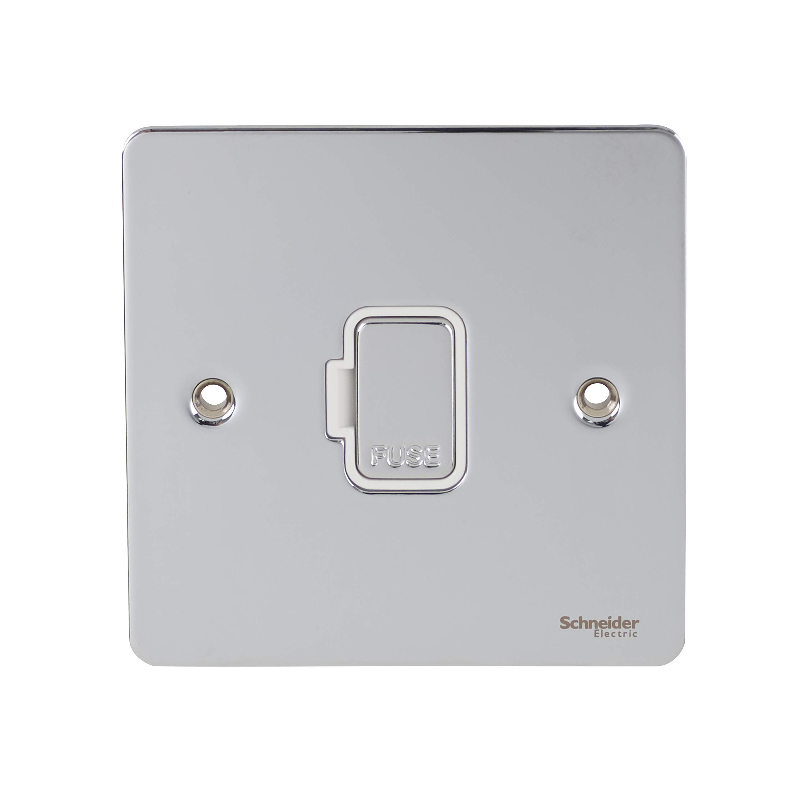Schneider Electric Ultimate Flat Plate - Unswitched Fused Connection Unit, 13 A, GU5200WPC, Polished Chrome with White Insert