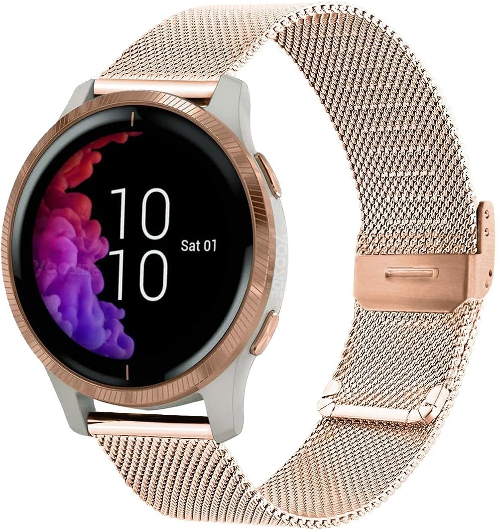 YOOSIDE 20mm Mesh Stainless Steel Watch Strap for Garmin Venu/Vivomove/Fitness