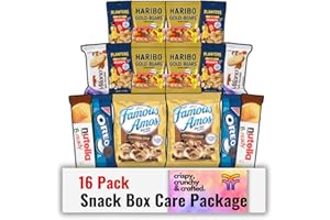 Fountain City Fulfillment Snack Box Care Package - Variety Snack Boxes for Adults, Teens & Kids - Gummy Bears, Peanuts, Cookies, Cookie Sandwiches - Snack Pack Food Gift for College, Camp, Road Trip (16 Count Cookies Variety)