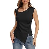 Penioca Tank Top for Women Ruched Sleeveless Asymmetrical Split Hem Slim Fit Y2k Going Out Tank Tops