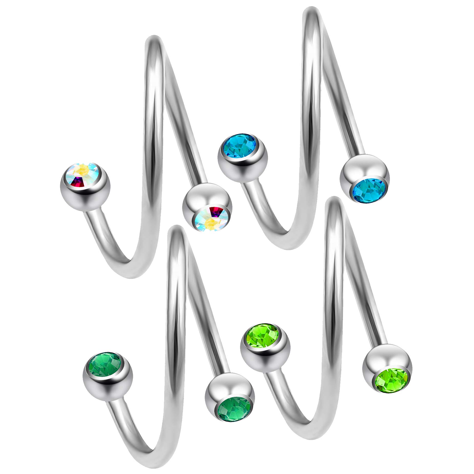 3pc 12mm 1/2 Twisted Barbell Spiral Nose Ring Twist Pierced Earrings Ear Piercing Cartilage jewellery Industrial Earring Rings Lip Screw Surgical Helix Tragus Daith Navel Belly Green Cystal