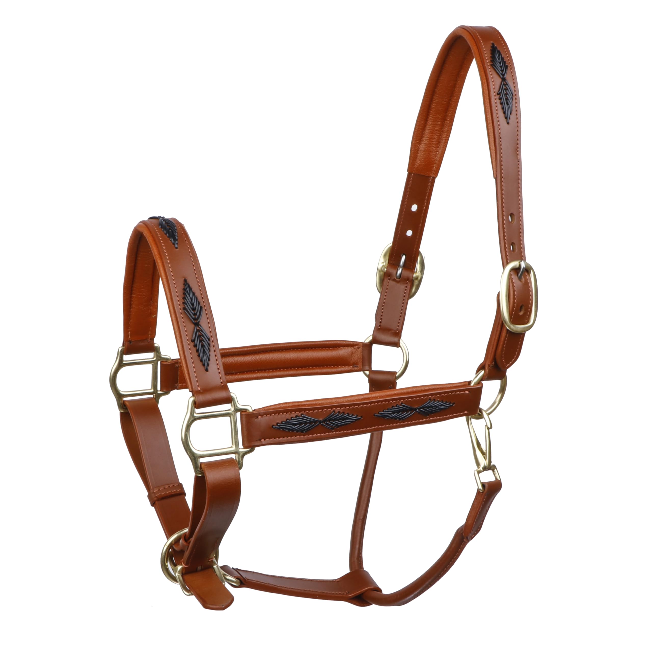 Photo 1 of SIE English Horse Leather Braided Tan Black and Havana Halter (Tan with Brown Braiding, Cob)