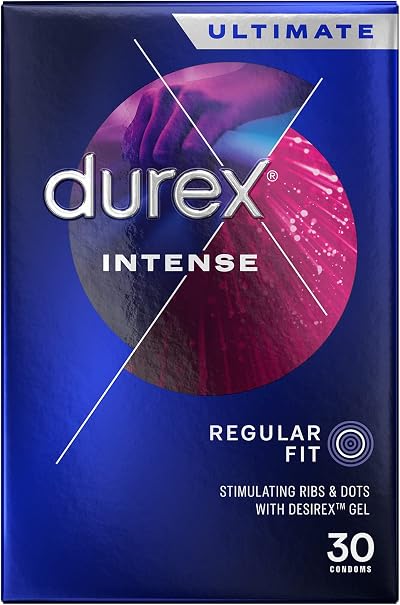 Durex Intense Condoms Regular Fit 30s Easy On Shape Dotted Ribbed