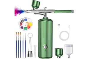 VPXECS Airbrush Kit with Compressor, Airbrush for Nails 48PSI Cordless High Pressure Air Brush Gun with 0.3mm Nozzle and Cleaning Brush Set for Graffiti Painting, Nail Art, Makeup, Cake Decor (Green)