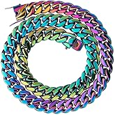TOPGRILLZ Colorful Cuban Link Necklace 10,14mm Stainless Steel Solid Rainbow Gold Silver Hip Hop Miami Cuban Chunky Thick Chain Necklace For Men Women