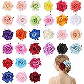 30 Colors Flower Hair Clips, 4-inch Fabric Artificial Rose Flower Hairpin, Rose Hair Accessories, Floral Brooch Barrette Brooch Headdress Bobby Headwear for Prom Party Wedding