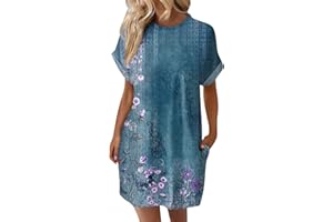 DPKLAD Women’s Casual Summer T Shirt Dress Loose Short Sleeve Tunic Dress with Pocket for Women