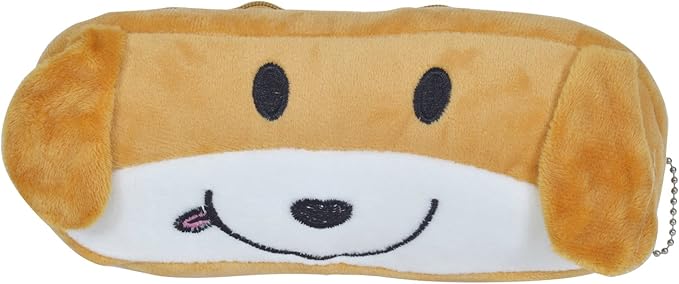 Chords Charming Big Doggo Pencil Pouch Brown with Smooth Zipper and Chain