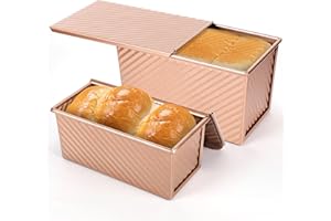 2 Pack Pullman Loaf Pan with Lid, Non-Stick Oven-Safe Rose Gold Carbon Steel, 1lb & 0.5lb Dough Capacity, Ideal for Homemade 