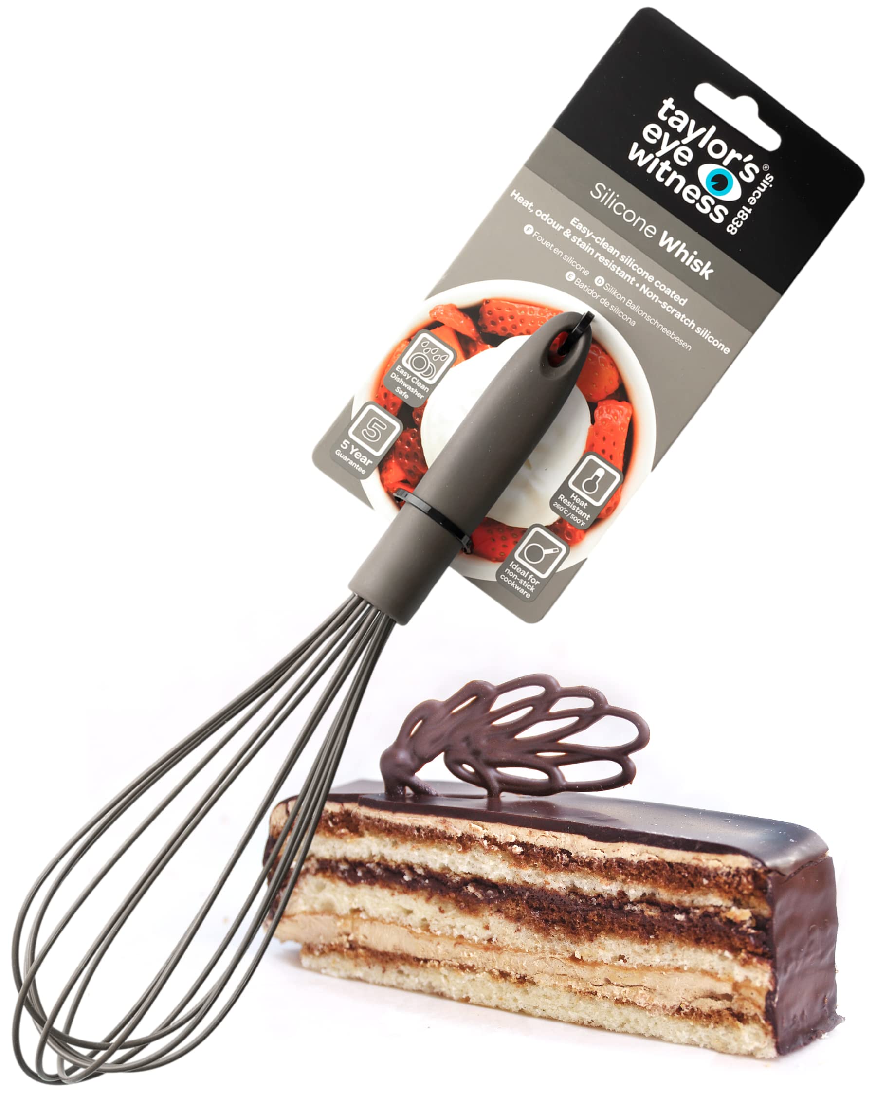 Taylors Eye Witness Large Grey Silicone Whisk - Dishwasher Safe, Non-Scratch Balloon Head, Heat Resistant (260°C/500°F)