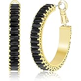Lourny Gold Crystal Hoop Earrings for Women Trendy, 18K Gold Plated Chunky Big Cubic Zirconia Earrings Hypoallergenic Thick Earrings