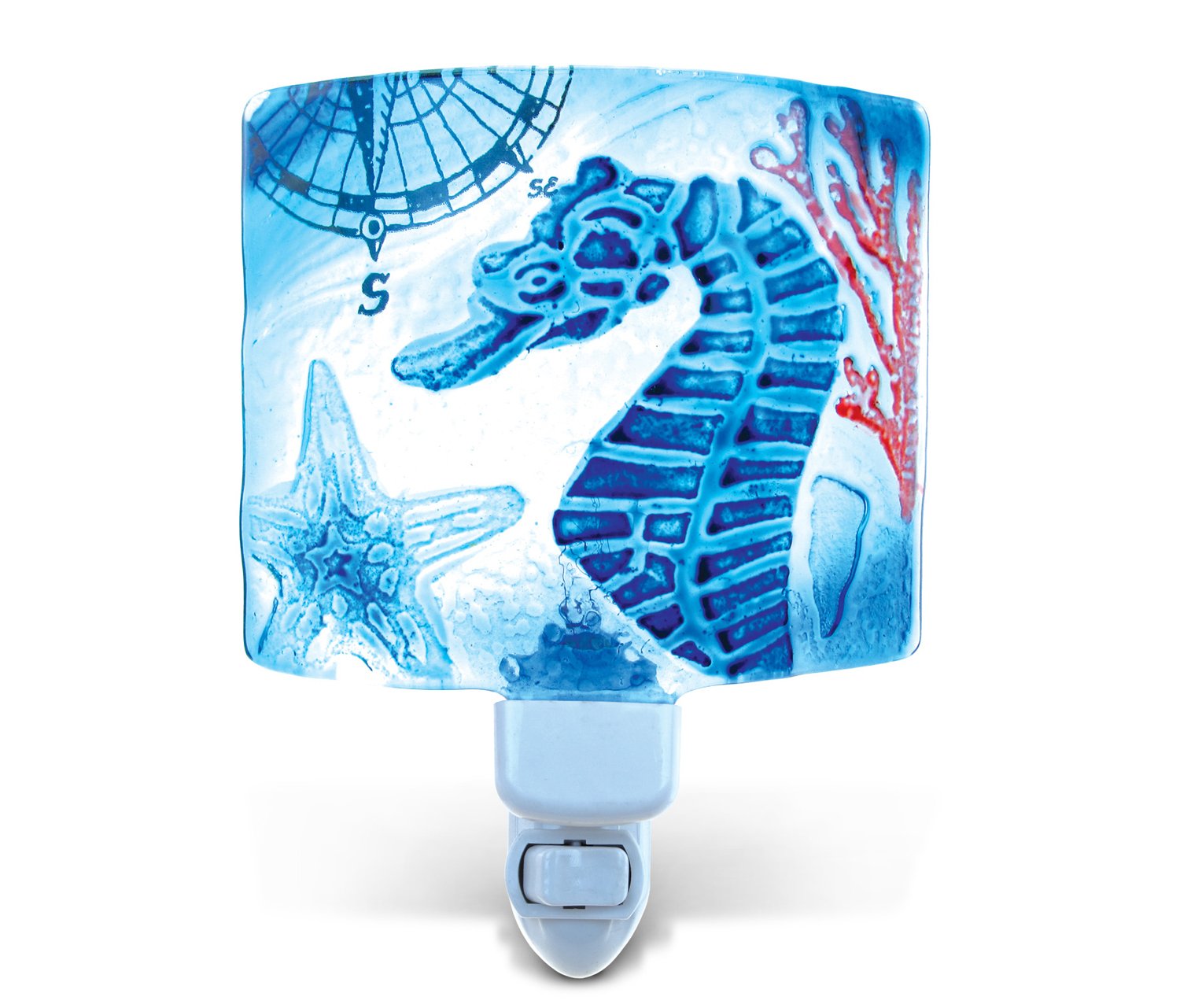Puzzled Sea Horse Night Light, Glass Art Plug in Energy Efficient Decorative Socket Lamp Manual On & Off Portable Lights for Stairway Bedroom Bathroom Nursery Kids Accessory Home & Kitchen Decor