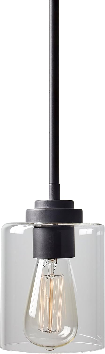  Brand – Stone & Beam Modern Farmhouse Glass Cylinder Pendant Light Fixture With Light Bulb - 4.75 Inch Shade, 10 - 58 Inch Cord, Oil-Rubbed Bronze - - 