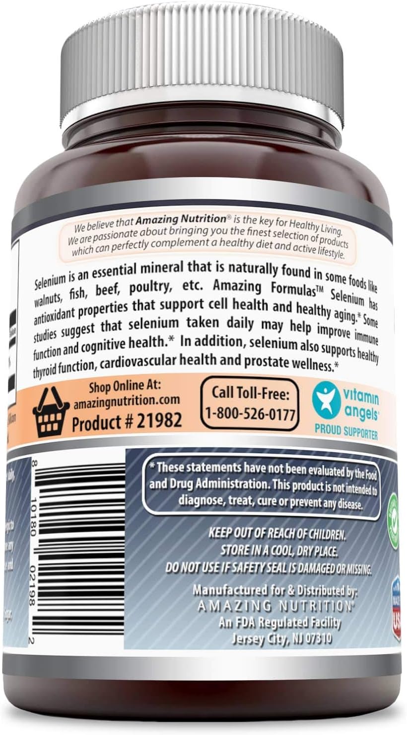 Amazing Nutrition Selenium * 200mcg Natural Selenium Yeast * 240 Tablets Per Bottle  * Promotes Cell Health, Immune Function, Cardiovascular Health and Healthy Thyroid Function and More.: Health & Personal Care