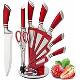 Kitchen Knife Set, 9-Piece Red Knife Set with Acrylic Block, Non Stick Sharp High Carbon Stainless Steel Chef Knife with Sharpener for Kitchen Cutting Kitchen Gifts for Women
