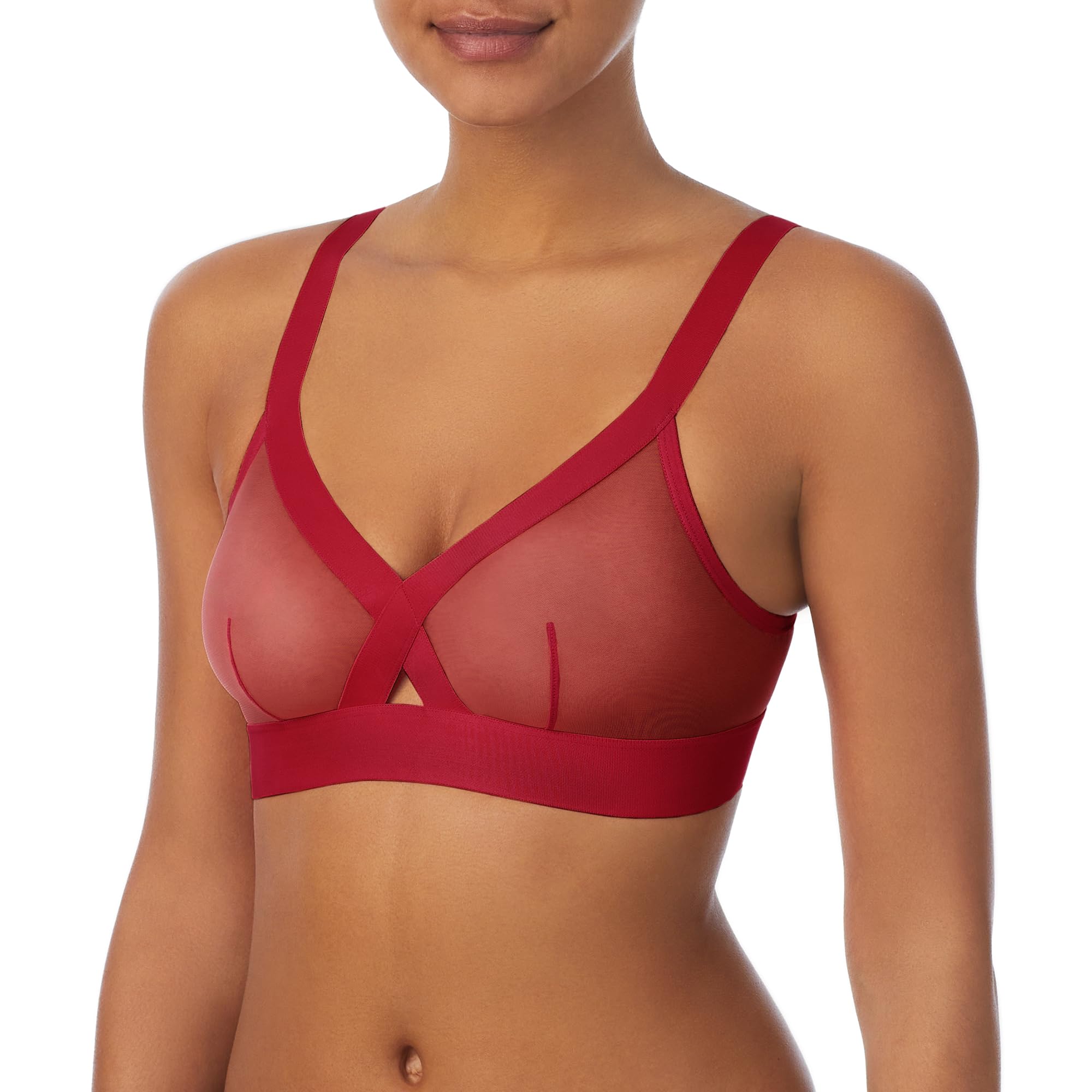 DKNY Women’s Sheer Wirefree Softcup Bralette, Persian Red