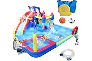 YTONISLD Large Inflatable Water Slide Park, 19x17x8 Ft 10 in 1 Water Bounce House with Blower, Dual Splash Pool, Water Cannon, Basketball & Soccer, Water Slides Bouncy Castle for 3-10 Kids Outdoor Backyard