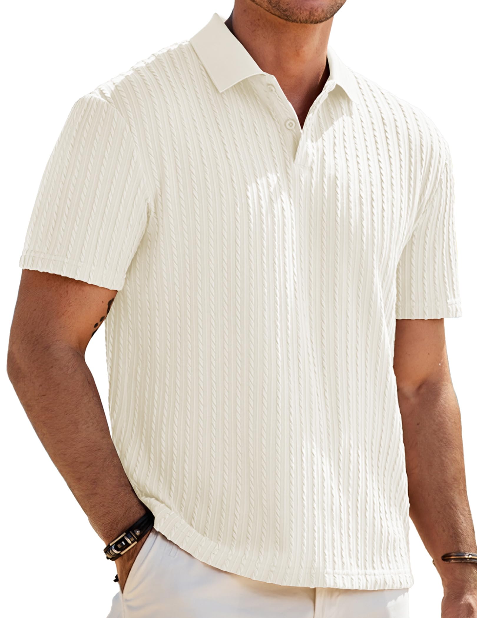 JMIERR Mens Casual Polo Shirt Summer Short Sleeve Vacation Button Beach Knit Stretchy Golf Shirts