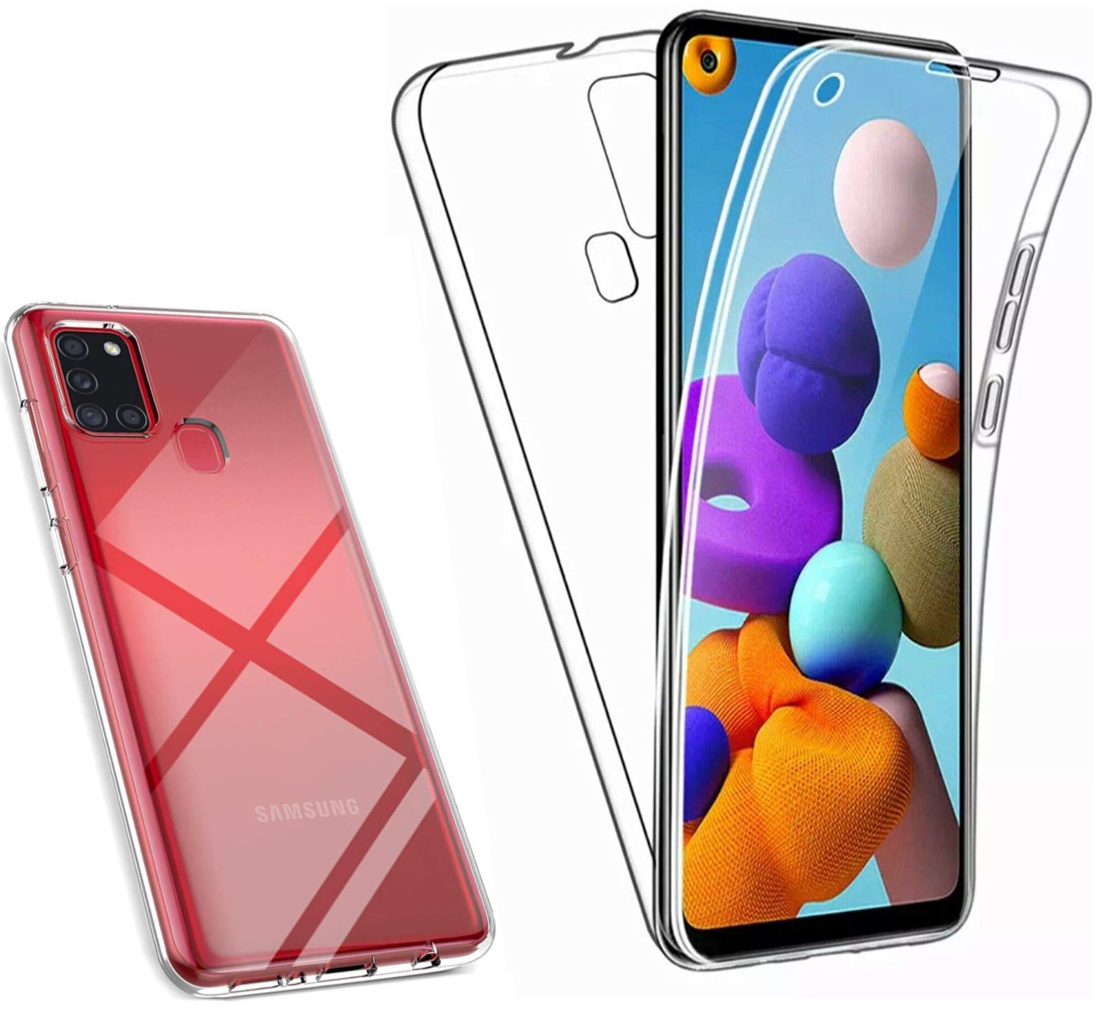 NWNK13 For Samsung Galaxy A21S Case Crystal Clear Slim Fit Front & Back 360° Case Built-in Screen Protector Full Body Silicone Gel Mobile Phone Cover for Samsung A21s (Clear)